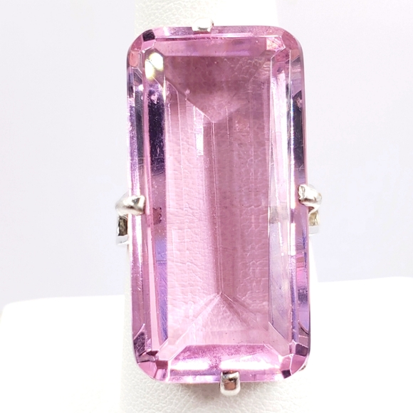 Jewelry - Emerald Cut Simulated Pink Kunzite 925 Sterling Silver Statement Ring